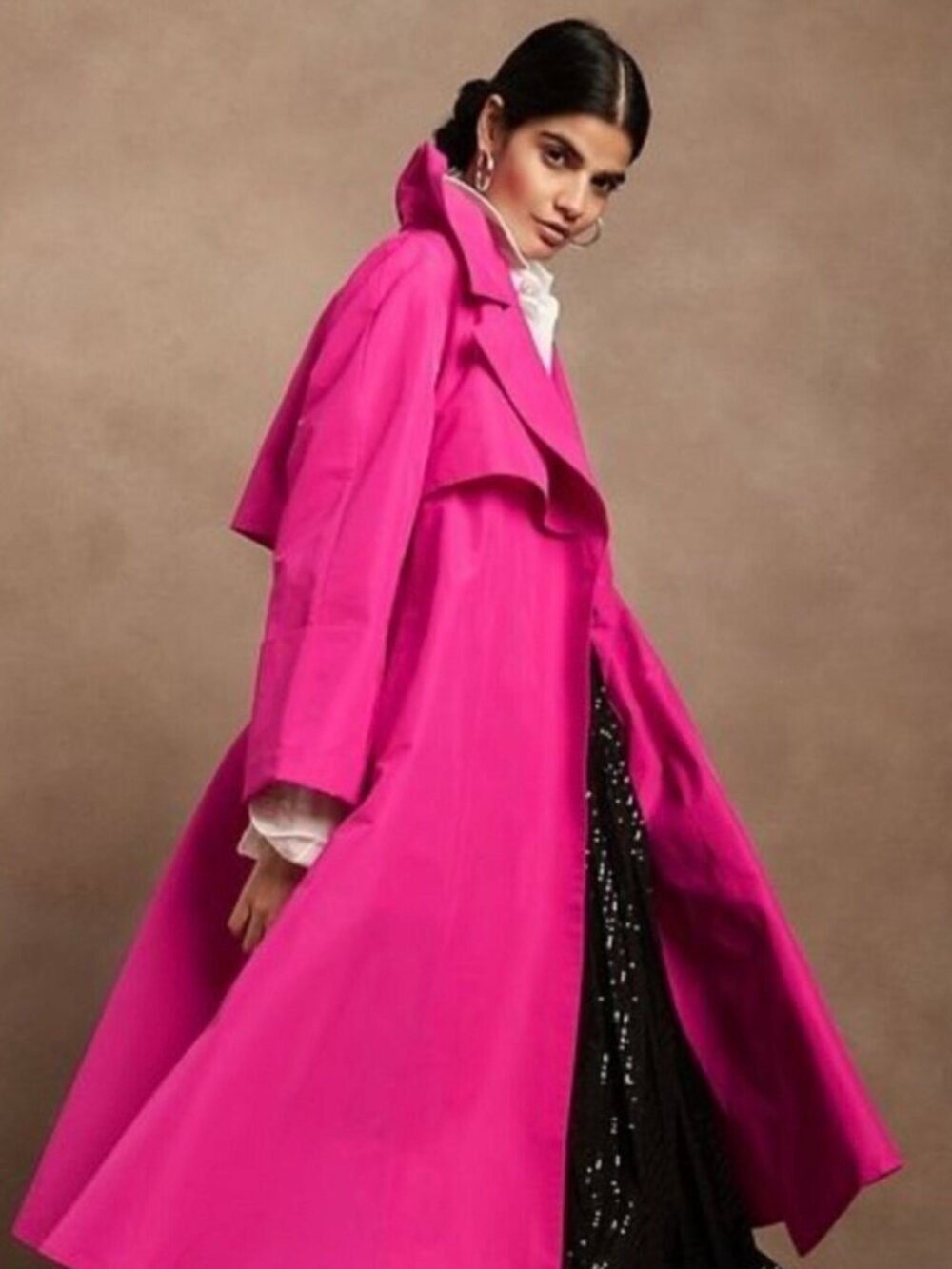 NWT Banana Republic Oversized Opera Bright Peony Pink Belted Trench Coat